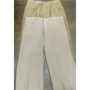 (2) Mens Dress Pants Pleated L High Rise Tan Flat Front Sand Waist 29 Vintage 80